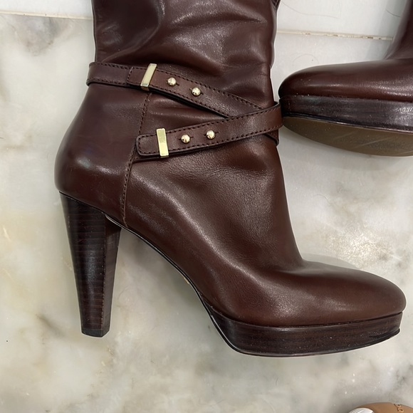 Cole Haan Nike Air Knee High Boots. SZ 7. Dark Brown. 4 in heels. Brass detail. - Picture 5 of 15